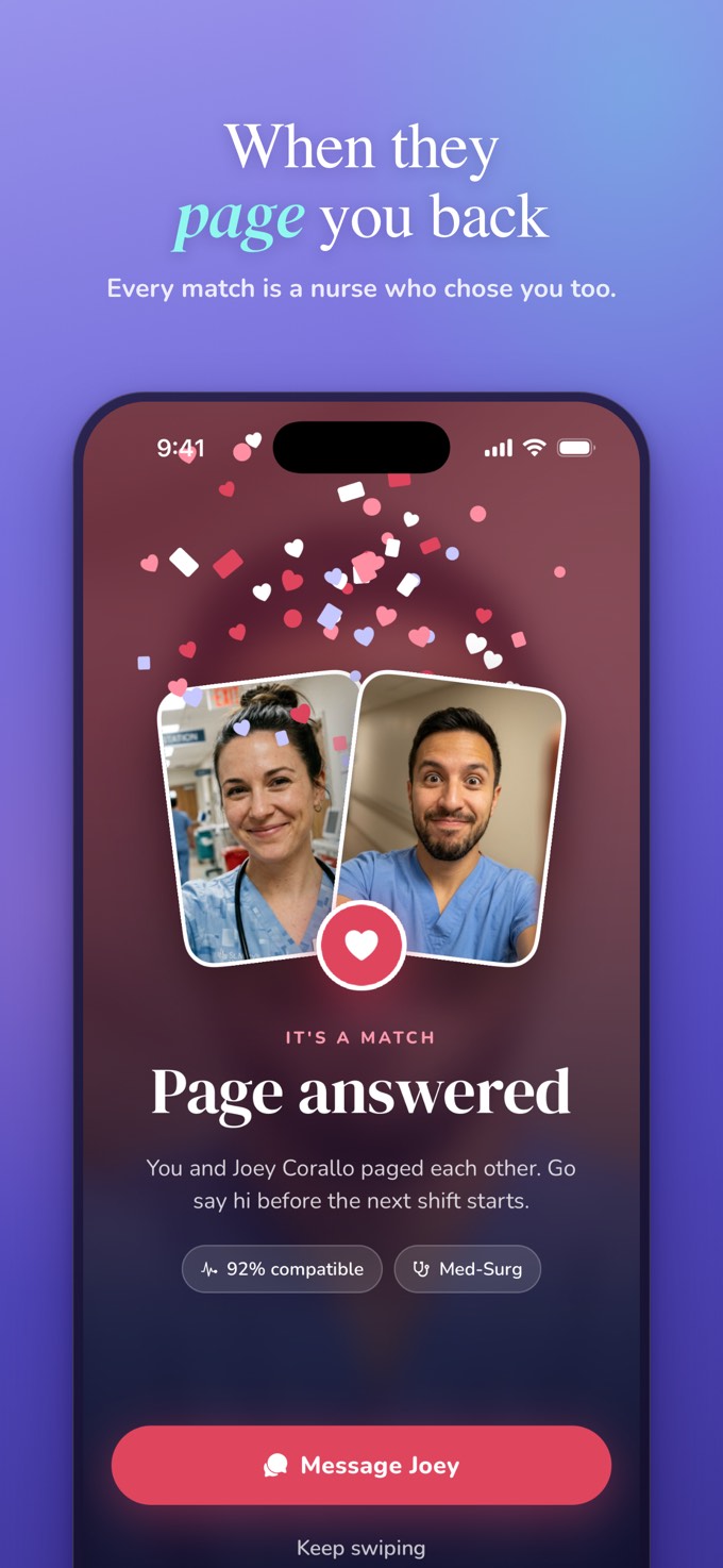 When they page you back. Page answered: Joey and a nurse paged each other, with a Message button.