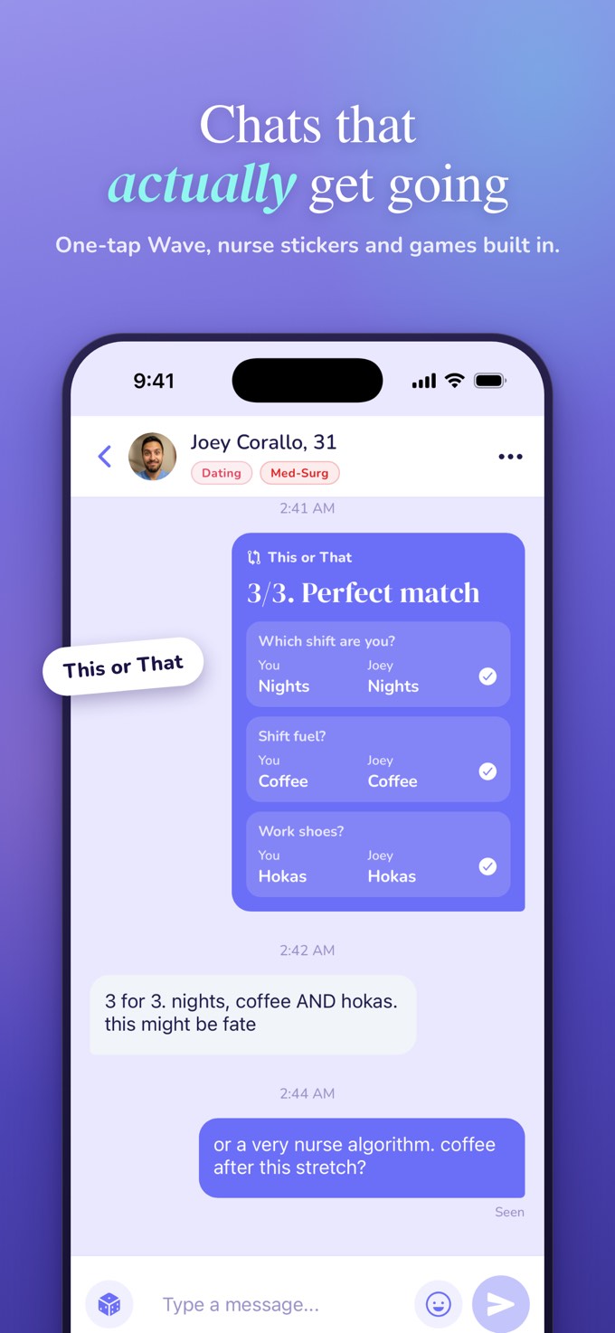 Chats that actually get going. A This or That game inside a chat, three for three.